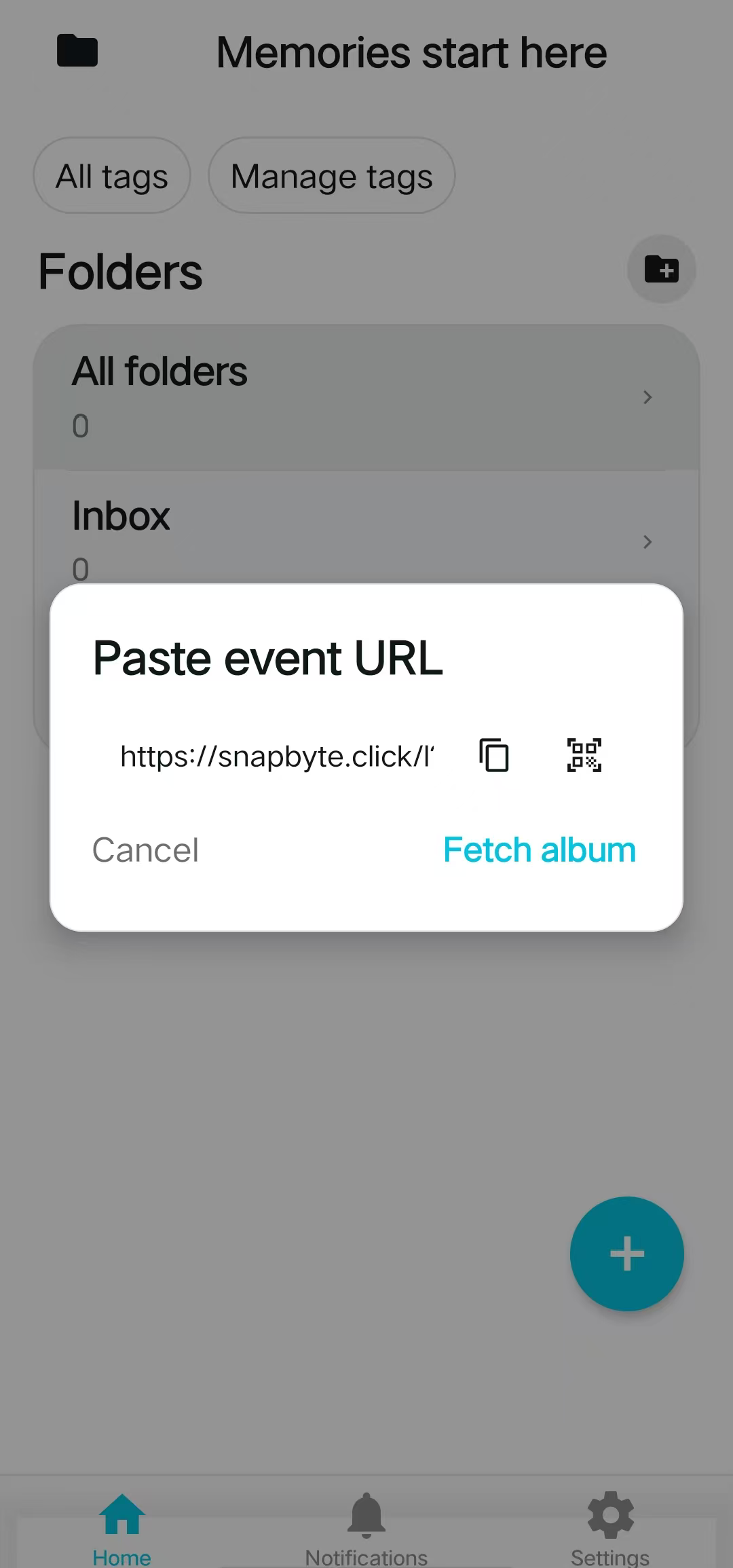 Snapbyte App 首屏，貼上活動 URL 輸入欄位